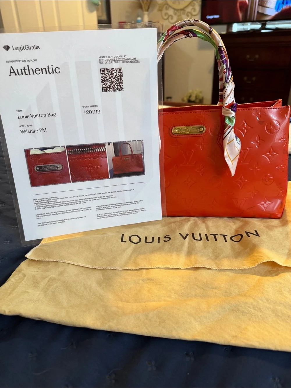 Louis Vuitton Wilshire PM Patent Leather Tote in Orange